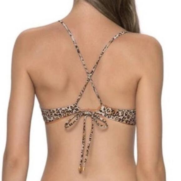 PQ Swim Leopard Print Bikini Top Chain Trim Top Sz D-Cup NWT - Picture 10 of 12